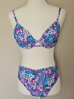 Cupshe Blue Floral Underwire Bikini Set